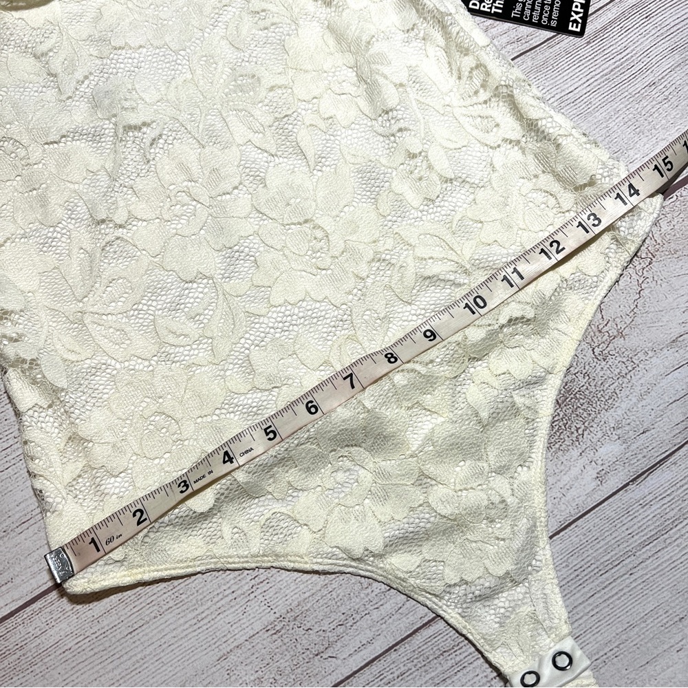 EXPRESS Off The Shoulder Ruffle Lace Thong Bodysuit - Picture 15 of 16